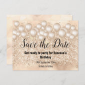 Sparen de Datum Gold ballons Glitter 2Aankondiging Aankondigingskaart (Voorkant / Achterkant)