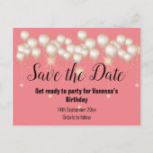 Sparen de Datum Gold Balloons Sparkle PEACH Aankondigingskaart (Voorkant)