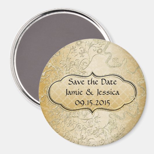 Sparen de Datum Gold Black Swirly Tortelduifjes Ma Magneet (Voorkant / Achterkant)