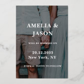 Sparen de Datum Gold Calligrafie Foto Folie Uitnodiging (Achterkant)