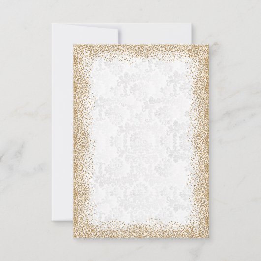 Sparen de Datum Gold Confetti en de Witte Damask Save The Date (Achterkant)