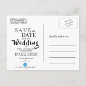 Sparen de Datum Gold Confetti en Donkerblauw Aankondigingskaart (Achterkant)