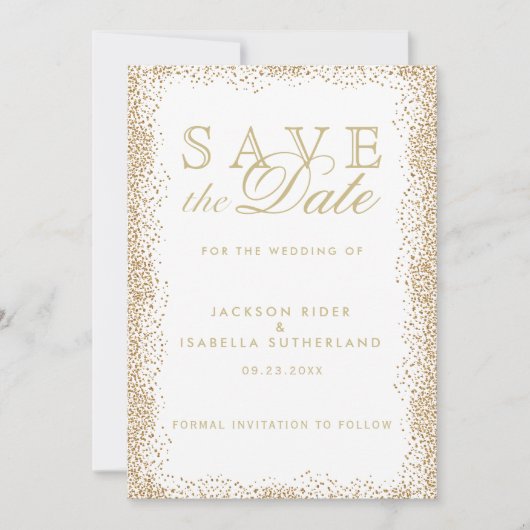 Sparen de Datum Gold Confetti en Wit Save The Date (Voorkant)