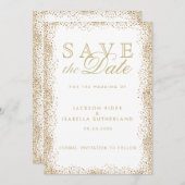 Sparen de Datum Gold Confetti en Wit Save The Date (Voorkant / Achterkant)