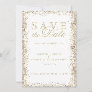 Sparen de Datum Gold Confetti en Wit Save The Date