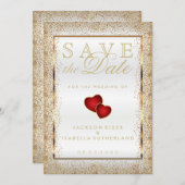 Sparen de Datum Gold Confetti en Wit Save The Date (Voorkant / Achterkant)