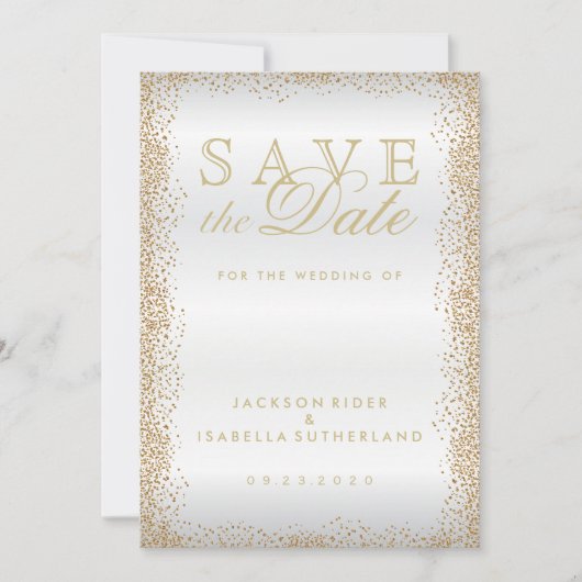 Sparen de Datum Gold Confetti en Wit Save The Date (Voorkant)