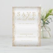 Sparen de Datum Gold Confetti en Wit Save The Date (Staand voorkant)
