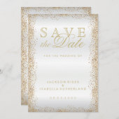 Sparen de Datum Gold Confetti en Wit Save The Date (Voorkant / Achterkant)