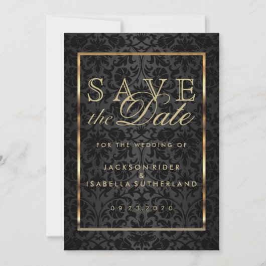 Sparen de Datum Gold en Zwarte Damask Save The Date (Voorkant)