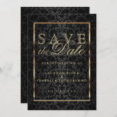 Sparen de Datum Gold en Zwarte Damask Save The Date (Voorkant / Achterkant)