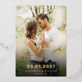 Sparen de Datum Gold Foil Foto Weddenschap Folie Uitnodiging (Voorkant)