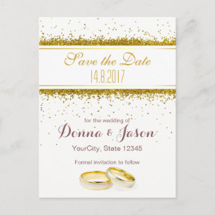 Sparen de Datum Gold Glitter Rings - Briefkaart