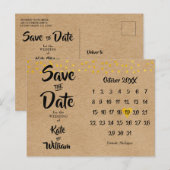 Sparen de Datum Gold Heart Kalender Rustic Boho Aankondigingskaart (Voorkant / Achterkant)