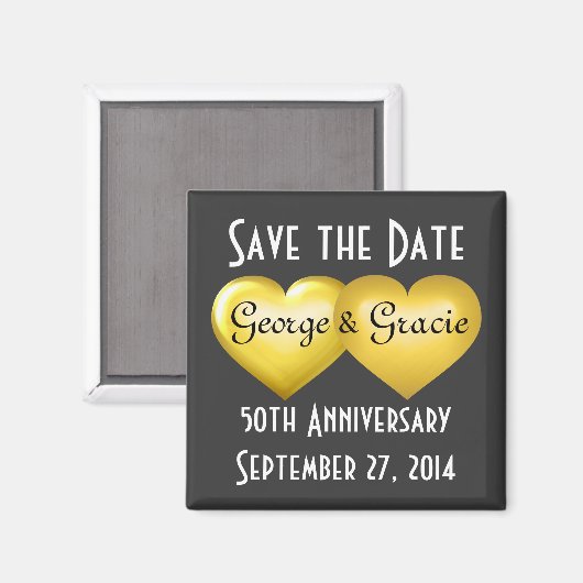 Sparen de Datum Gold Hearts 50e verjaardag Magneet (Voorkant / Achterkant)