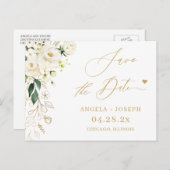 Sparen de Datum Gold Manuscript Groene en Witte Fl Briefkaart (Voorkant / Achterkant)