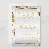 Sparen de Datum Gold Marble en Witte Satin Save The Date (Voorkant)
