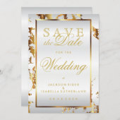 Sparen de Datum Gold Marble en Witte Satin Save The Date (Voorkant / Achterkant)