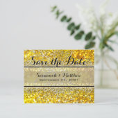 Sparen de Datum Gold Sparkle Aankondigingskaart (Staand voorkant)