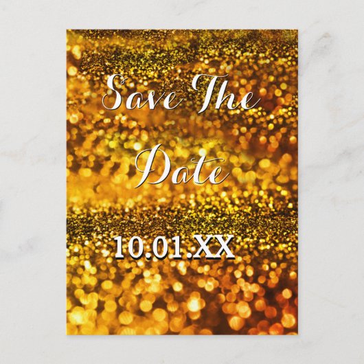 Sparen de Datum Gold Sparkle Aankondigingskaart (Voorkant)