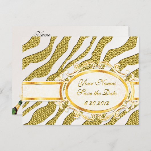 Sparen de Datum Gold Zebra Stripes Briefkaart (Voorkant / Achterkant)