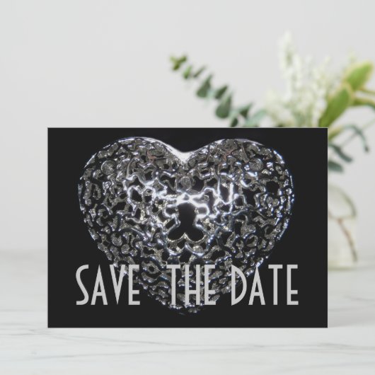 Sparen de Datum - Gothic Metal Heart Jewel Save The Date (Staand voorkant)