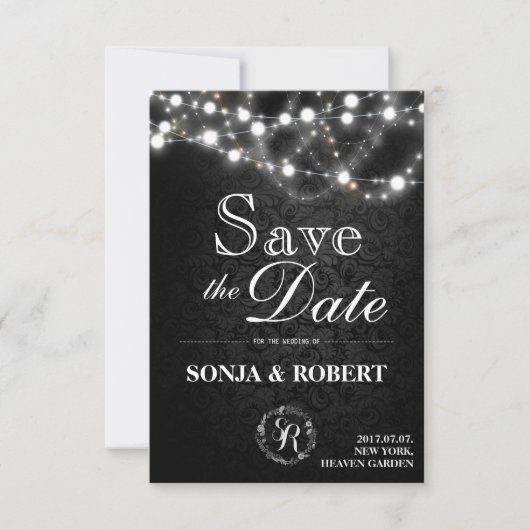 Sparen de Datum - Gothic Zwart met Witte Lichten Save The Date (Voorkant)
