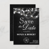 Sparen de Datum - Gothic Zwart met Witte Lichten Save The Date (Voorkant / Achterkant)