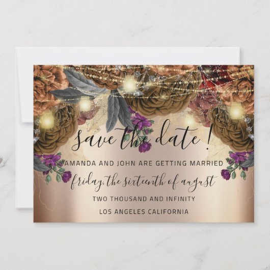 Sparen de Datum Gouden Floral Rozen Autumn Brown Save The Date (Voorkant)