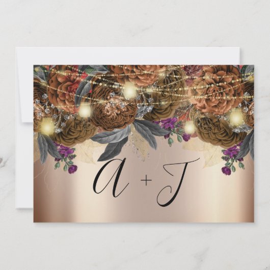Sparen de Datum Gouden Floral Rozen Autumn Brown Save The Date (Achterkant)