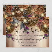 Sparen de Datum Gouden Floral Rozen Autumn Brown Save The Date (Voorkant / Achterkant)