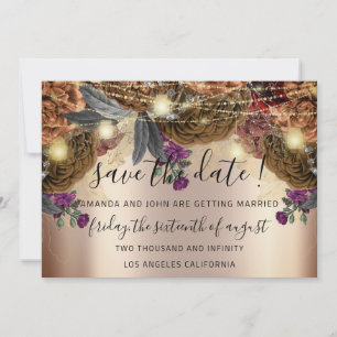 Sparen de Datum Gouden Floral Rozen Autumn Brown Save The Date