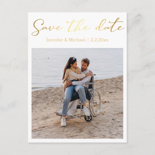 sparen de datum gouden handschrift paar foto aankondigingskaart (Voorkant)