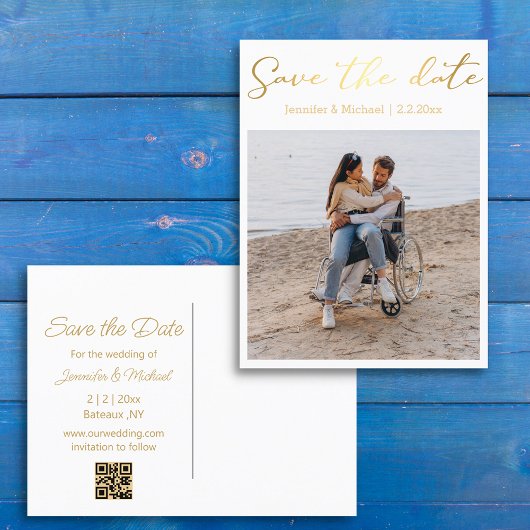 sparen de datum gouden handschrift paar foto aankondigingskaart