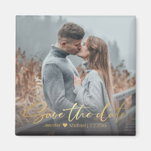 sparen de datum , gouden handschrift trouwfoto magneet