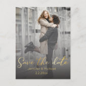 sparen de datum gouden kalligrafie paar 2 foto ' s aankondigingskaart (Voorkant)