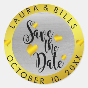 Sparen de Datum Gouden Liefde Glitter Weddenschap Ronde Sticker
