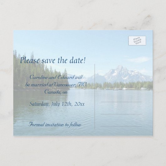 Sparen de datum, Grand Teton National Park. Aankondigingskaart (Achterkant)