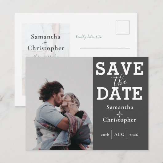 Sparen de Datum Grijs & Witte Bieden van het Malpl Aankondigingskaart (Voorkant / Achterkant)