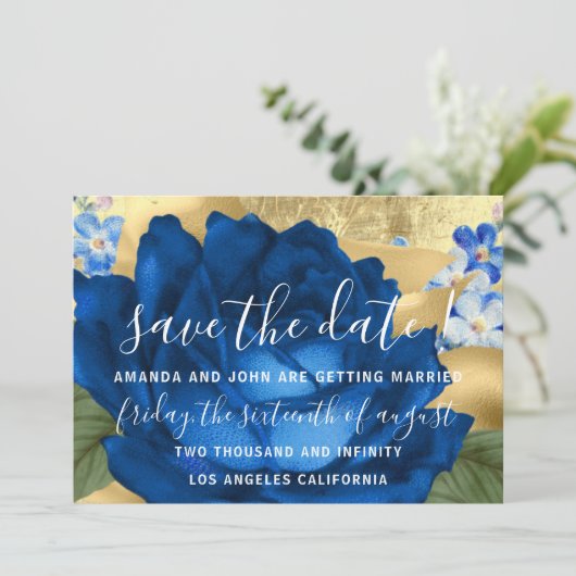 Sparen de Datum Grijze Blauwe Koninklijke Blauw Save The Date (Staand voorkant)