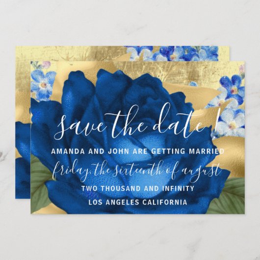 Sparen de Datum Grijze Blauwe Koninklijke Blauw Save The Date (Voorkant / Achterkant)