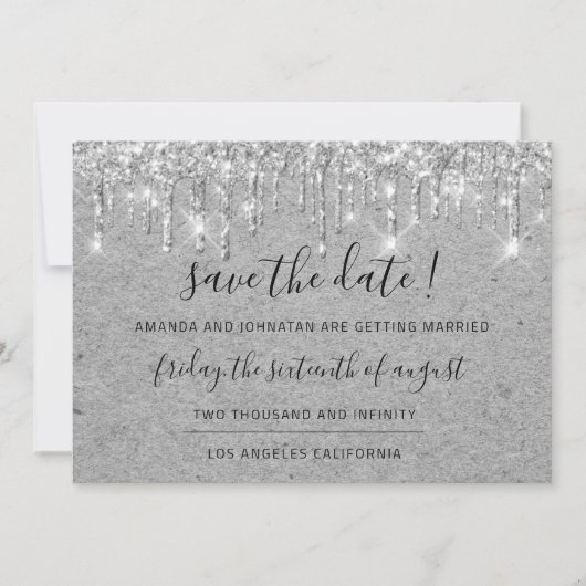 Sparen de Datum Grijze Kraft Zilveren Glitter Save The Date (Voorkant)