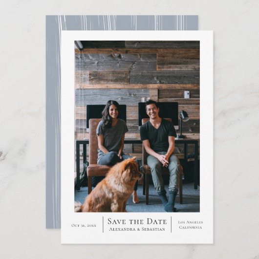 Sparen de Datum Grijze Witte Weddenschap Gepersona Save The Date (Voorkant / Achterkant)