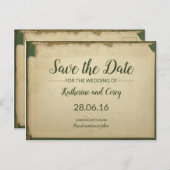Sparen de Datum Groen en Beige Weddenschap Parchme Briefkaart (Voorkant / Achterkant)