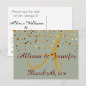 Sparen de datum Groen en de Gouden Folie van de Gl Aankondigingskaart (Voorkant / Achterkant)