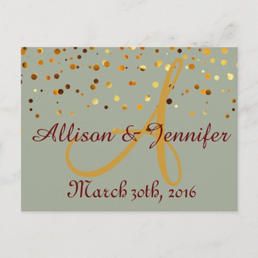 Sparen de datum Groen en de Gouden Folie van de Gl Aankondigingskaart (Voorkant)