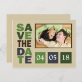 Sparen de Datum Groene Shade Weddenkleuren Aankondigingskaart (Voorkant / Achterkant)