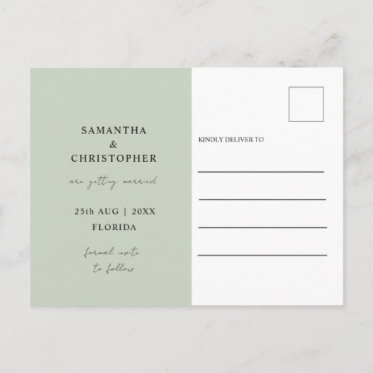 Sparen de Datum Groene Waterverf Eucalyptus Wedden Aankondigingskaart (Achterkant)