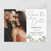 Sparen de Datum Groene Waterverf Eucalyptus Wedden Aankondigingskaart (Voorkant)