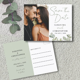 Sparen de Datum Groene Waterverf Eucalyptus Wedden Aankondigingskaart